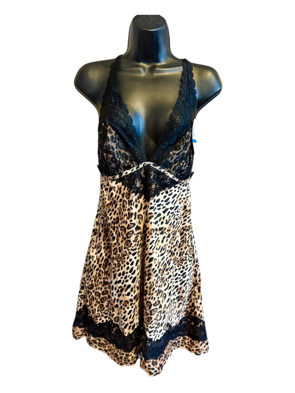 Jezebel Leopard-Print Chemise with Black Lace